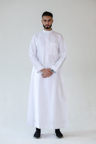 NUSUKI PREMIUM EMBROIDERY WHITE PIPING THOBE NUSUKI PREMIUM EMBROIDERY WHITE PIPING THOBE