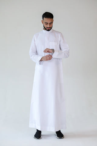 NUSUKI PREMIUM EMBROIDERY WHITE PIPING THOBE NUSUKI PREMIUM EMBROIDERY WHITE PIPING THOBE