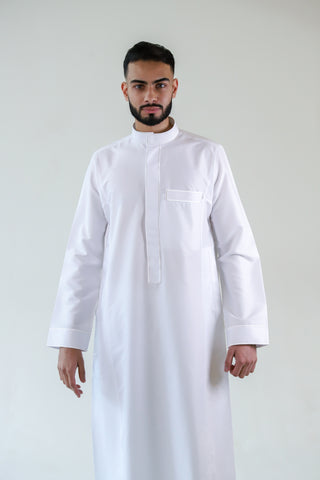 NUSUKI PREMIUM EMBROIDERY WHITE PIPING THOBE NUSUKI PREMIUM EMBROIDERY WHITE PIPING THOBE