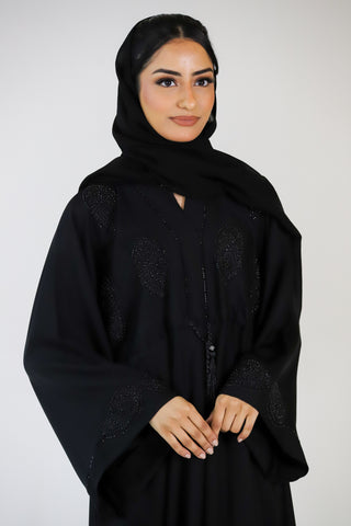 Black Umbrella Abaya with big motif and Inner Belt Black Umbrella Abaya with big motif and Inner Belt