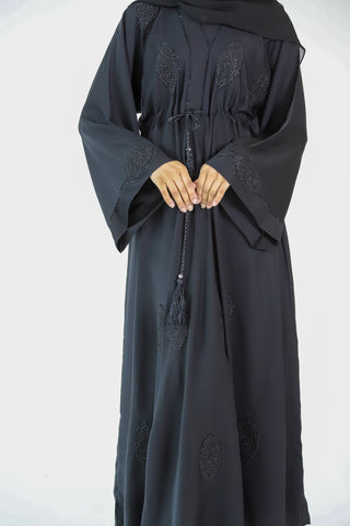 Black Umbrella Abaya with big motif and Inner Belt Black Umbrella Abaya with big motif and Inner Belt