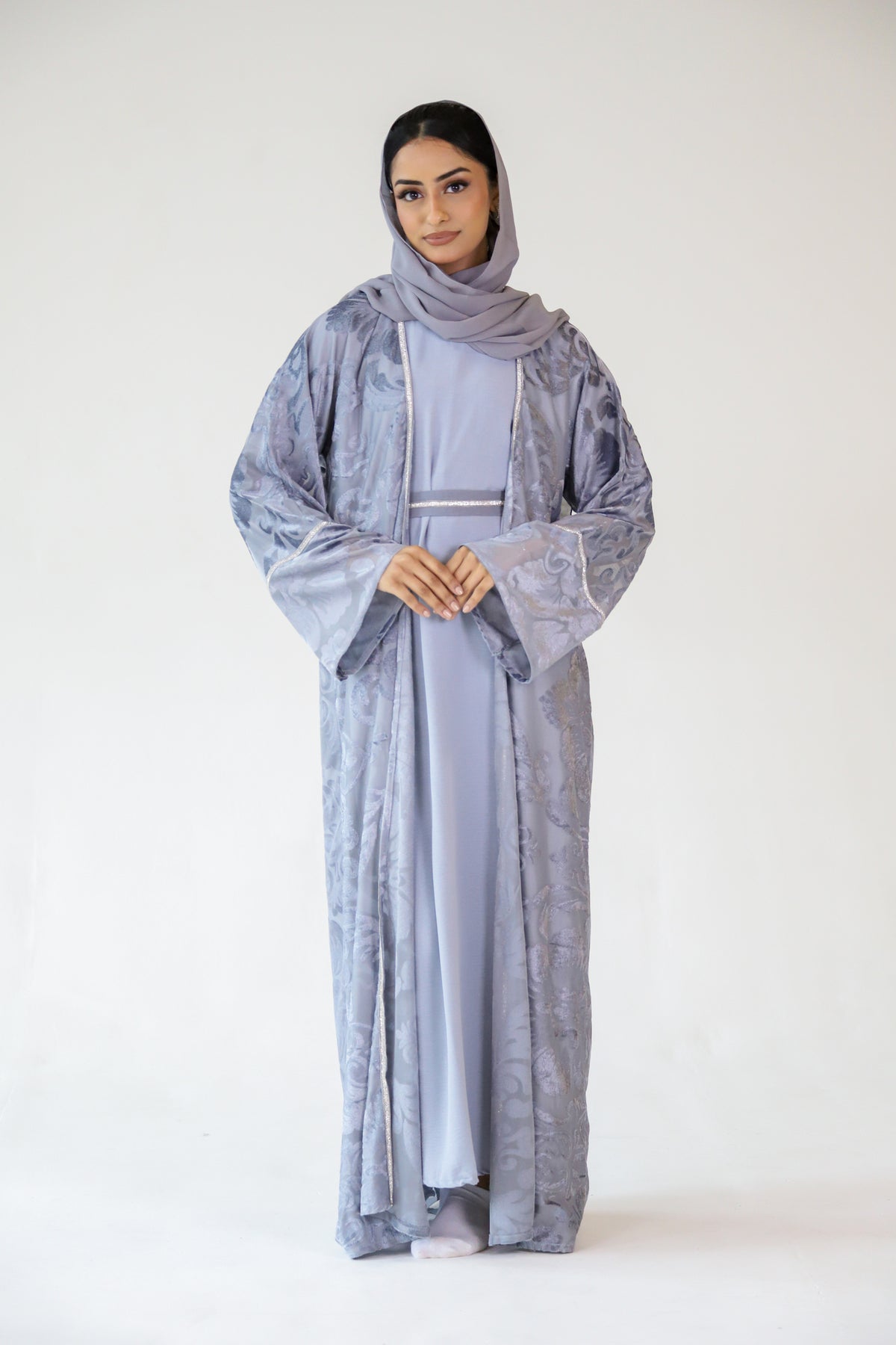 Elegant Grey Open Abaya