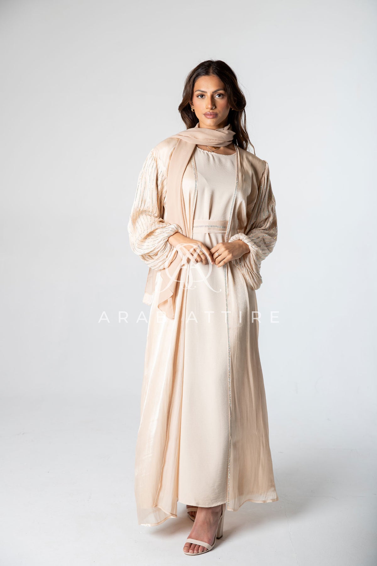 Balloon Sleeve Abaya Beige