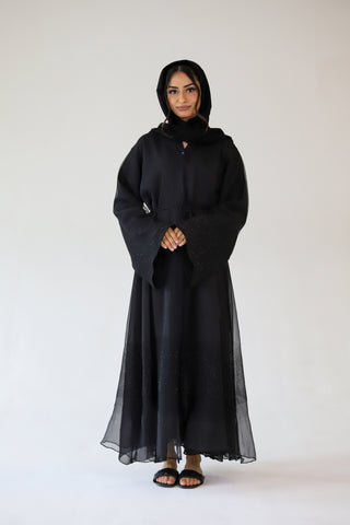 Elegant Net Abaya with Stonework