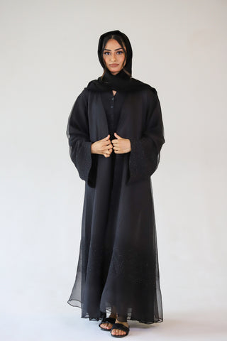 Elegant Net Abaya with Stonework