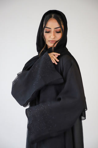 Elegant Net Abaya with Stonework