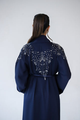 Luxury Embellished Blue Open Abaya