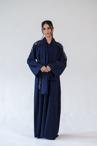 Luxury Embellished Blue Open Abaya