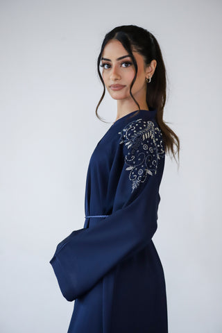 Luxury Embellished Blue Open Abaya