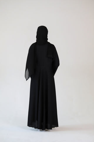 Black Umbrella Cut Abaya With Inner Belt