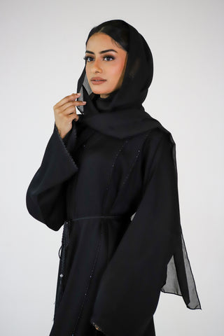 Open Black lace Abaya