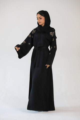 Open Brown Floral Abaya