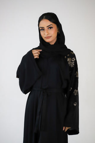 Open Brown Floral Abaya