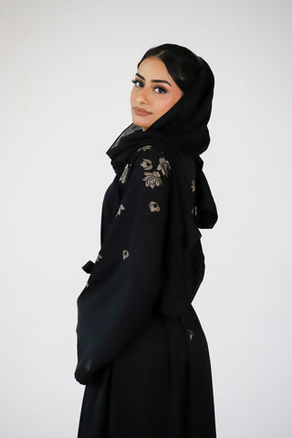 Open Brown Floral Abaya