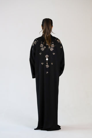 Open Brown Floral Abaya