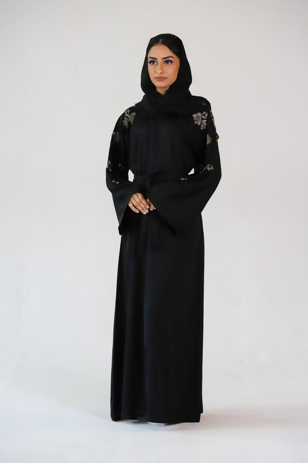 Open Brown Floral Abaya